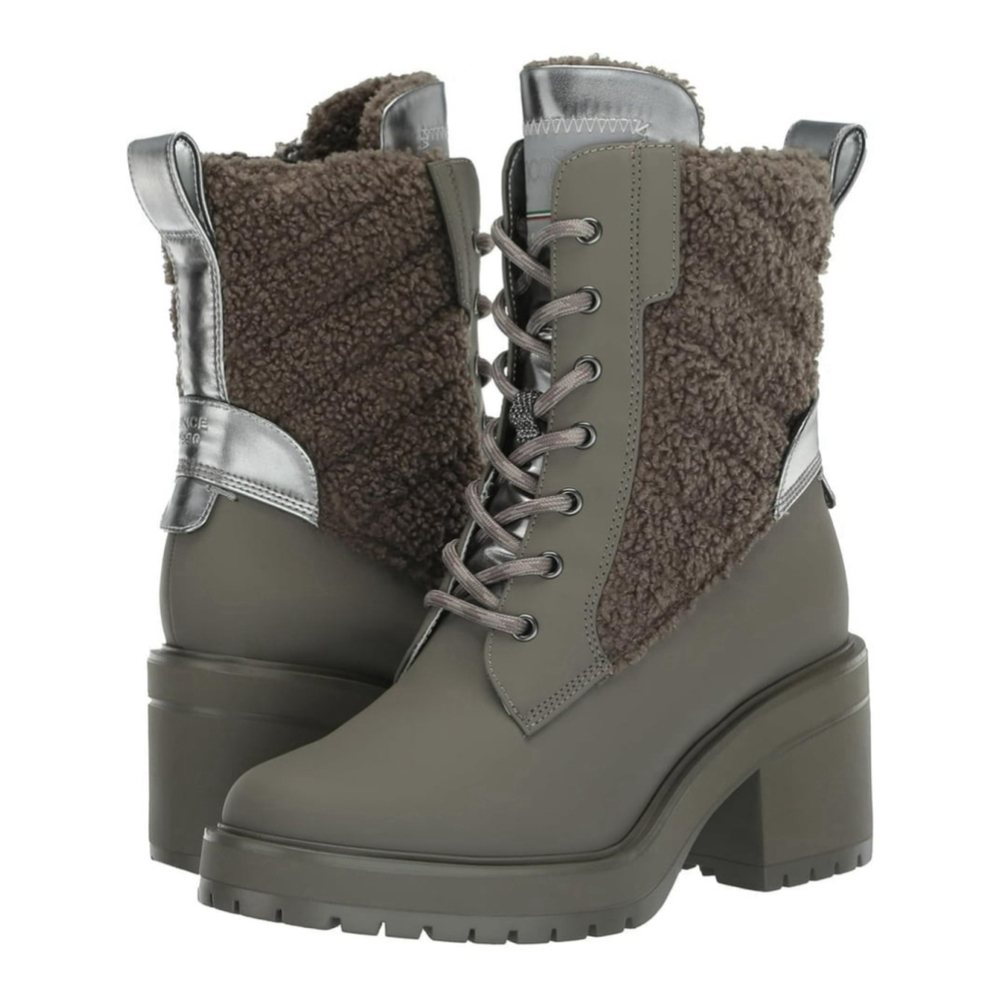 Franco Sarto Dizzy Snow Combat Duck Boot Chunky Block Heel 7.5 M Grey Gray Teddy